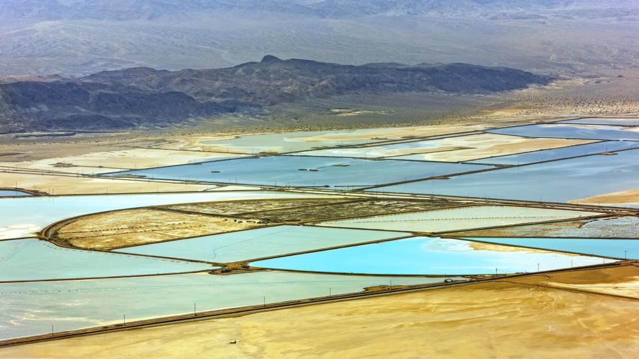 Photograph of lithium being extracted from brine at Silver Peak, Nevada, currently the only active lithium resource in the U.S.