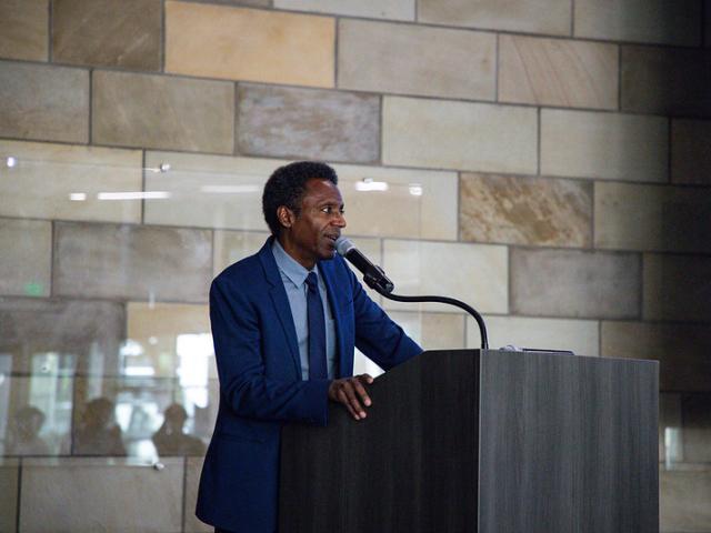 guest speaker at podium 