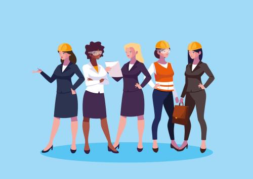 clip art of a line of female engineers