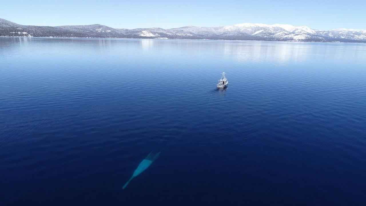 A research vessel from the UC Davis Tahoe Environmental Research Center trawls across the lake. (UC Davis TERC) CEE Tahoe Report Released