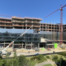 Building materials such as concrete have the potential to store billions of tons of carbon dioxide away from the atmosphere, according to a new study from UC Davis. Image shows UC Davis Aggie Square under construction at the Sacramento campus in June 2023. (Photo by Kevin Seitz for the Aggie Square photo contest.)
